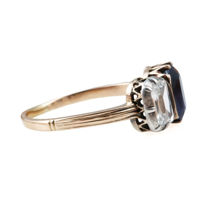 Rings Bell Bird Antiques Victorian Three Stone Diamond Sapphire Ring
