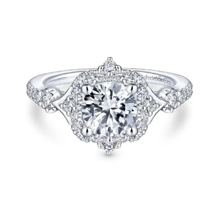 Rings GABRIEL CO 14K White Gold Diamond Four Point Diamond Halo Semi Mount Engagement Ring Rings GABRIEL CO 14K White Gold Diamond Four Point Diamond Halo Semi Mount Engagement Ring