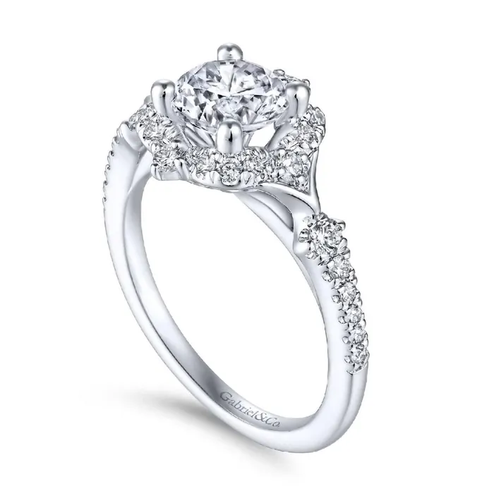 Rings GABRIEL CO 14K White Gold Diamond Four Point Diamond Halo Semi Mount Engagement Ring Rings GABRIEL CO 14K White Gold Diamond Four Point Diamond Halo Semi Mount Engagement Ring