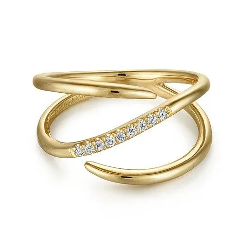 Rings GABRIEL CO 14K Yellow Gold Split Shank Pave Diamond Wrap Ring