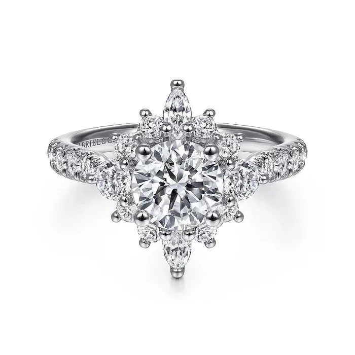 Rings GABRIEL CO Astor Unique 14K White Gold Round Halo Diamond Engagement RingSetting Only Rings GABRIEL CO Astor Unique 14K White Gold Round Halo Diamond Engagement RingSetting Only