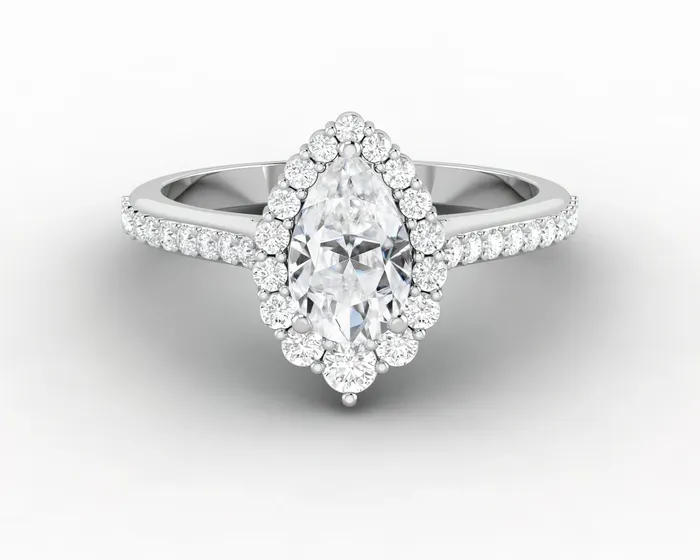 Sapheena Jewelry Rings Ava 08 Ct Pear Cut Halo Engagement Ring with Side Stones