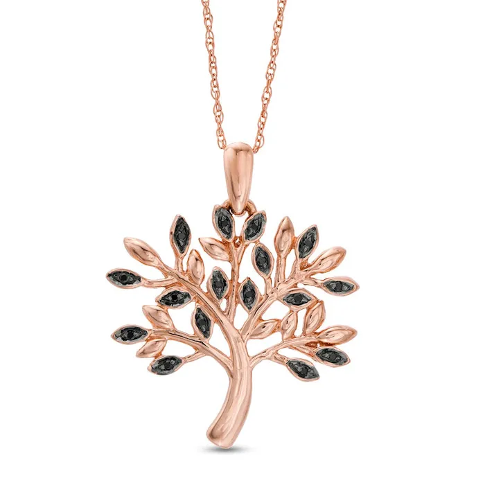 005 CT TW Enhanced Black Natural Diamond Tree Pendant in 10K Rose Gold Goldia Necklaces 005 CT TW Enhanced Black Natural Diamond Tree Pendant in 10K Rose Gold Goldia Necklaces