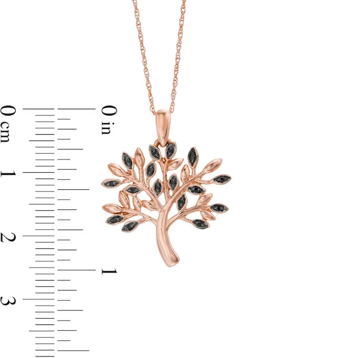 005 CT TW Enhanced Black Natural Diamond Tree Pendant in 10K Rose Gold Goldia Necklaces