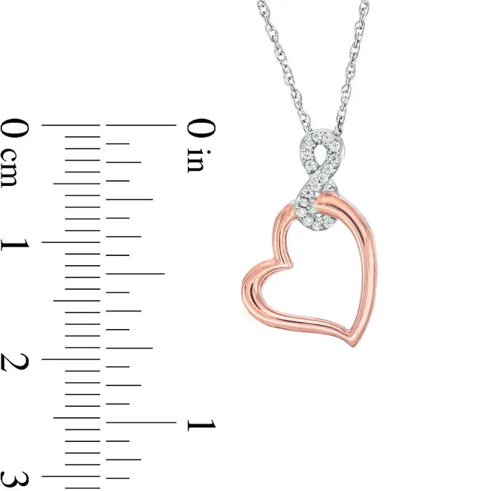 005 CT TW Natural Diamond Infinity Tilted Heart Pendant in Sterling Silver and 10K Rose Gold Goldia Necklaces 005 CT TW Natural Diamond Infinity Tilted Heart Pendant in Sterling Silver and 10K Rose Gold Goldia Necklaces