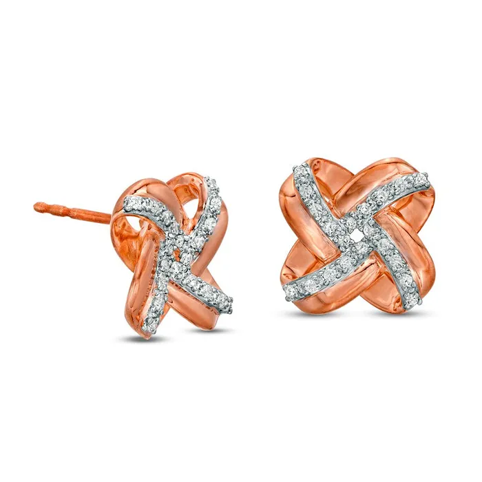 01 CT TW Diamond Love Knot Stud Earrings in 10K Rose Gold Goldia Earrings