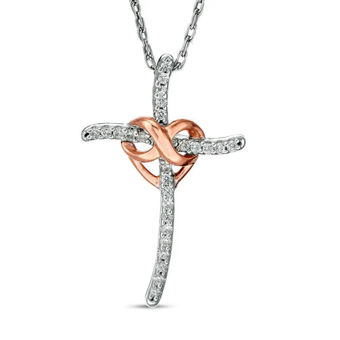 01 CT TW Natural Diamond Infinity Heart Cross Pendant in Sterling Silver and 10K Rose Gold Goldia Necklaces 01 CT TW Natural Diamond Infinity Heart Cross Pendant in Sterling Silver and 10K Rose Gold Goldia Necklaces