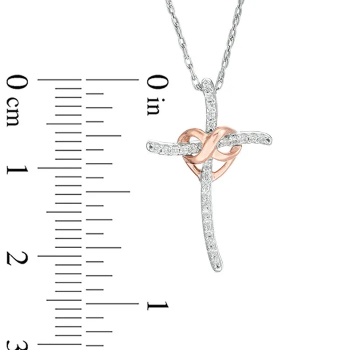 01 CT TW Natural Diamond Infinity Heart Cross Pendant in Sterling Silver and 10K Rose Gold Goldia Necklaces 01 CT TW Natural Diamond Infinity Heart Cross Pendant in Sterling Silver and 10K Rose Gold Goldia Necklaces