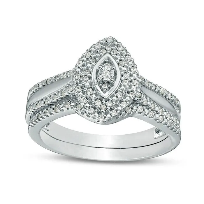 020 CT TW Marquise Composite Natural Diamond Double Frame Bridal Engagement Ring Set in Sterling Silver Goldia Rings 020 CT TW Marquise Composite Natural Diamond Double Frame Bridal Engagement Ring Set in Sterling Silver Goldia Rings