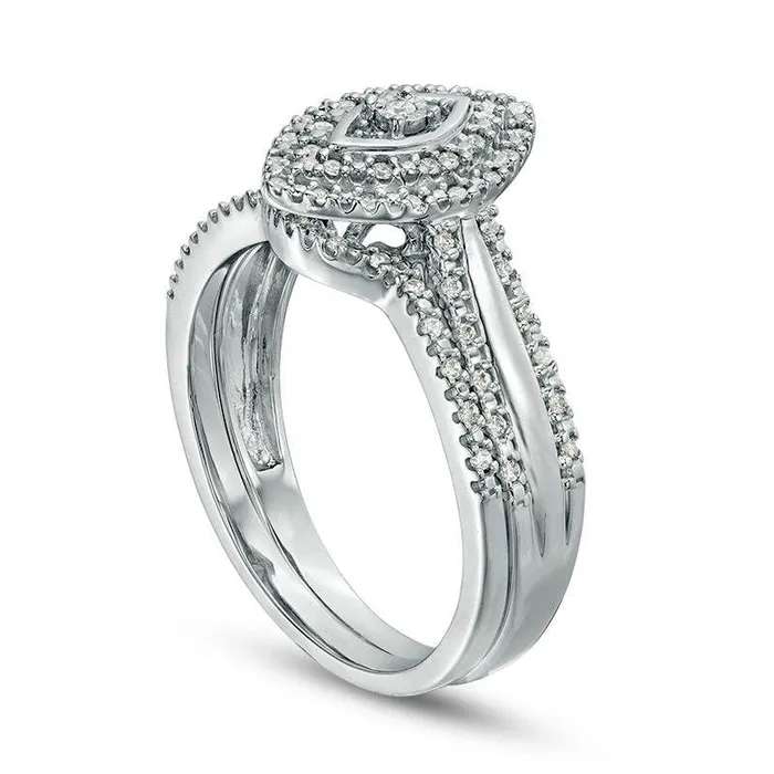 020 CT TW Marquise Composite Natural Diamond Double Frame Bridal Engagement Ring Set in Sterling Silver Goldia Rings 020 CT TW Marquise Composite Natural Diamond Double Frame Bridal Engagement Ring Set in Sterling Silver Goldia Rings