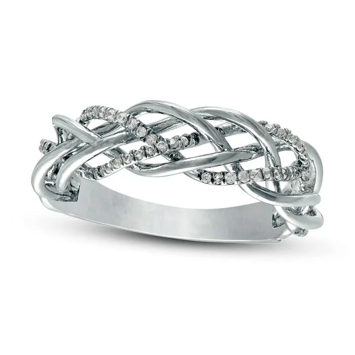 020 CT TW Natural Diamond Woven Ring in Solid 10K White Gold Goldia Rings 020 CT TW Natural Diamond Woven Ring in Solid 10K White Gold Goldia Rings