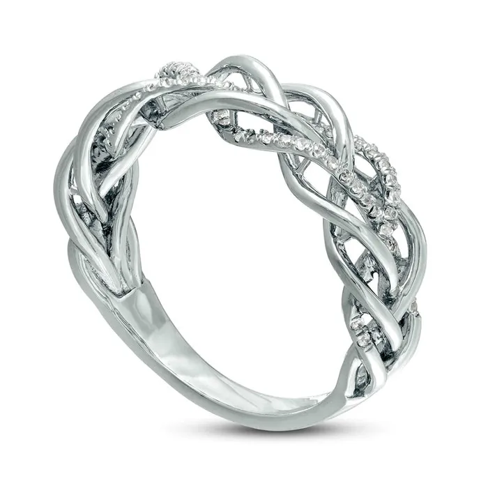 020 CT TW Natural Diamond Woven Ring in Solid 10K White Gold Goldia Rings 020 CT TW Natural Diamond Woven Ring in Solid 10K White Gold Goldia Rings