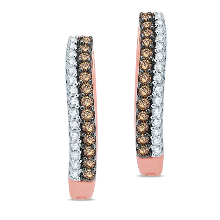 025 CT TW Champagne and White Diamond Double Row Hoop Earrings in 10K Rose Gold Goldia Earrings 025 CT TW Champagne and White Diamond Double Row Hoop Earrings in 10K Rose Gold Goldia Earrings