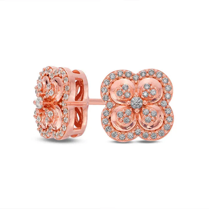 025 CT TW Composite Diamond Clover Stud Earrings in 10K Rose Gold Goldia Earrings