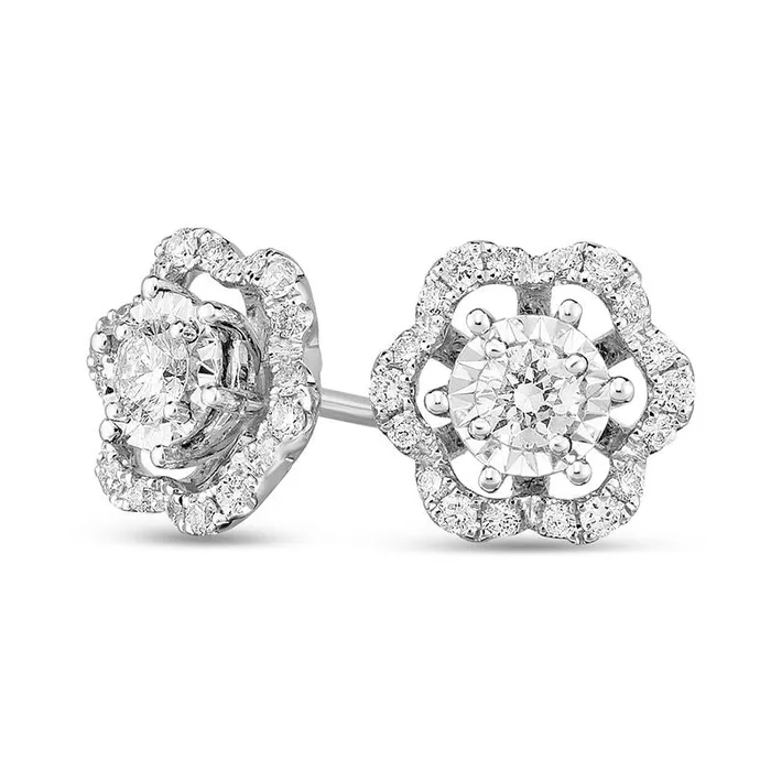 025 CT TW Diamond Flower Frame Stud Earrings in 10K White Gold Goldia Earrings 025 CT TW Diamond Flower Frame Stud Earrings in 10K White Gold Goldia Earrings