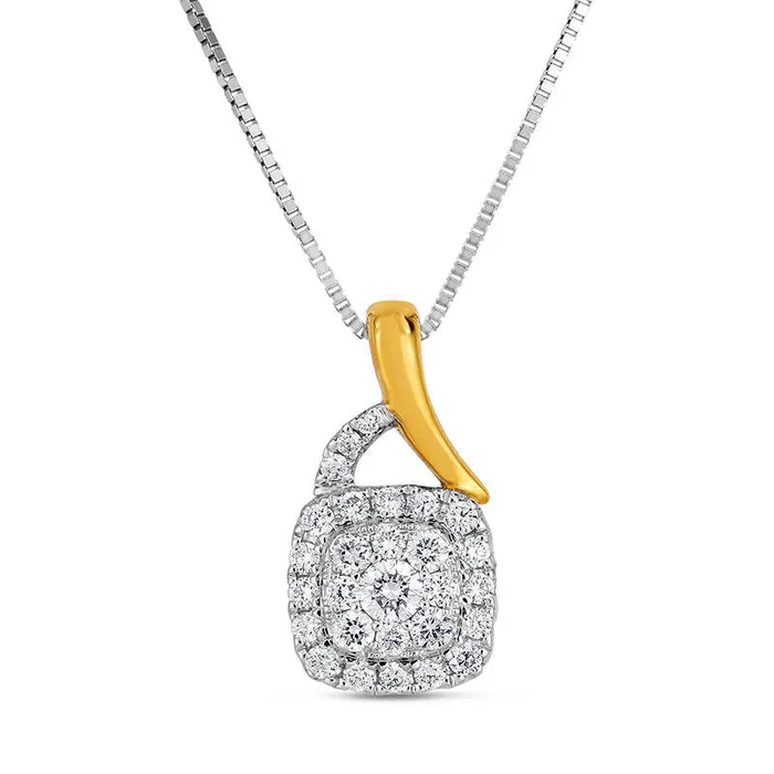025 CT TW Natural Diamond Double Cushion Frame Pendant in 10K TwoTone Gold Goldia Necklaces 025 CT TW Natural Diamond Double Cushion Frame Pendant in 10K TwoTone Gold Goldia Necklaces