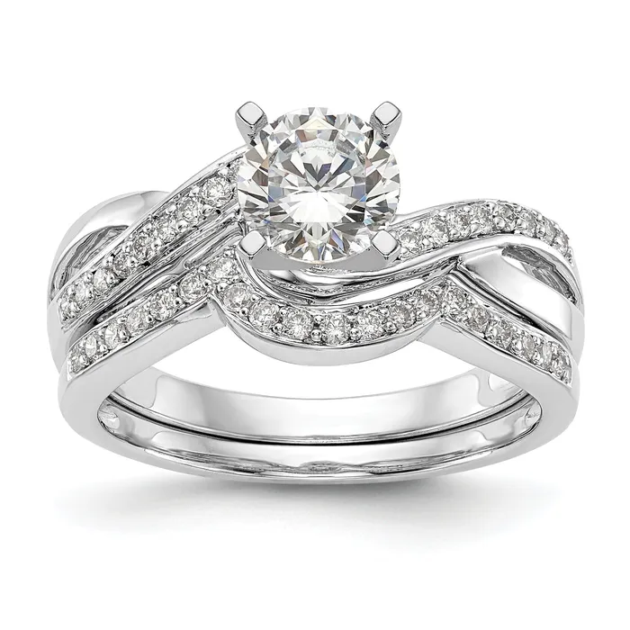 025ct CZ Solid Real 14k White Gold Peg Set CrissCross Engagement Ring Goldia Rings