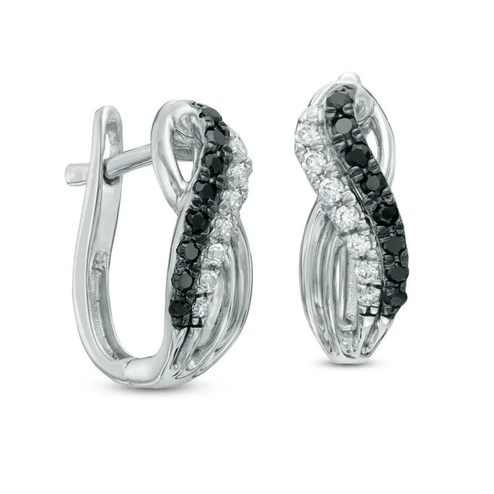 033 CT TW Enhanced Black and White Diamond Double Row Overlay Hoop Earrings in 10K White Gold Goldia Earrings 033 CT TW Enhanced Black and White Diamond Double Row Overlay Hoop Earrings in 10K White Gold Goldia Earrings