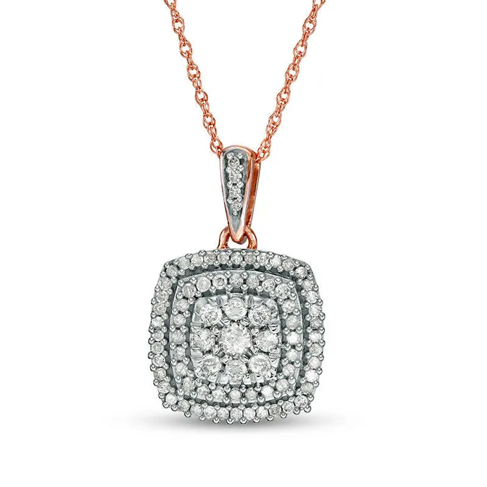 038 CT TW Composite Natural Diamond Double Cushion Frame Pendant in 10K Rose Gold Goldia Necklaces 038 CT TW Composite Natural Diamond Double Cushion Frame Pendant in 10K Rose Gold Goldia Necklaces