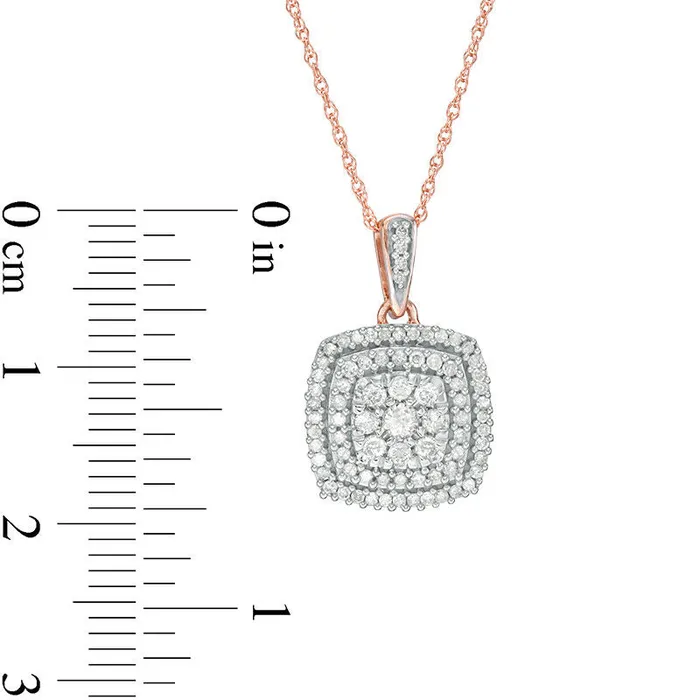 038 CT TW Composite Natural Diamond Double Cushion Frame Pendant in 10K Rose Gold Goldia Necklaces 038 CT TW Composite Natural Diamond Double Cushion Frame Pendant in 10K Rose Gold Goldia Necklaces