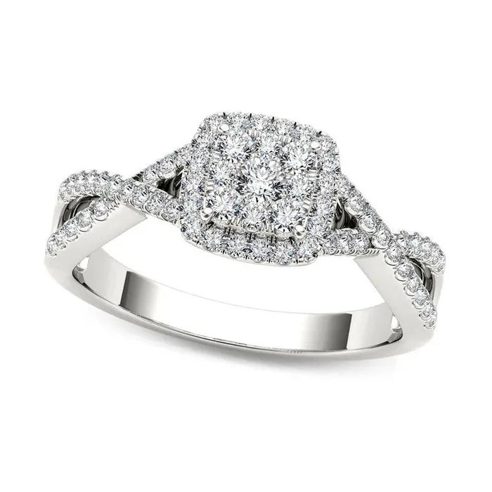 038 CT TW Composite Natural Diamond Square Frame Crossover Engagement Ring in Solid 14K White Gold Goldia Rings 038 CT TW Composite Natural Diamond Square Frame Crossover Engagement Ring in Solid 14K White Gold Goldia Rings