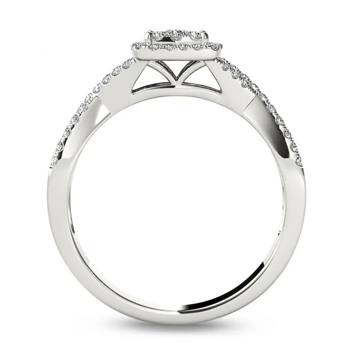 038 CT TW Composite Natural Diamond Square Frame Crossover Engagement Ring in Solid 14K White Gold Goldia Rings 038 CT TW Composite Natural Diamond Square Frame Crossover Engagement Ring in Solid 14K White Gold Goldia Rings
