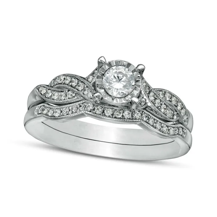 038 CT TW Natural Diamond Bypass Antique VintageStyle Bridal Engagement Ring Set in Solid 10K White Gold Goldia Rings 038 CT TW Natural Diamond Bypass Antique VintageStyle Bridal Engagement Ring Set in Solid 10K White Gold Goldia Rings