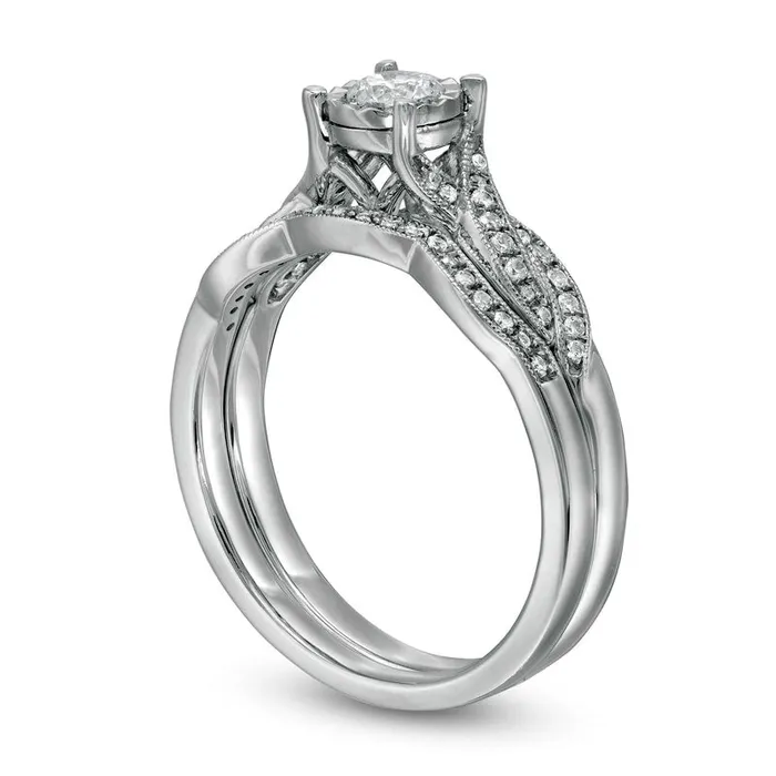 038 CT TW Natural Diamond Bypass Antique VintageStyle Bridal Engagement Ring Set in Solid 10K White Gold Goldia Rings 038 CT TW Natural Diamond Bypass Antique VintageStyle Bridal Engagement Ring Set in Solid 10K White Gold Goldia Rings