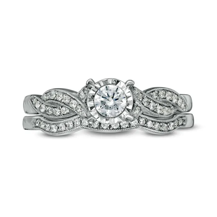 038 CT TW Natural Diamond Bypass Antique VintageStyle Bridal Engagement Ring Set in Solid 10K White Gold Goldia Rings 038 CT TW Natural Diamond Bypass Antique VintageStyle Bridal Engagement Ring Set in Solid 10K White Gold Goldia Rings