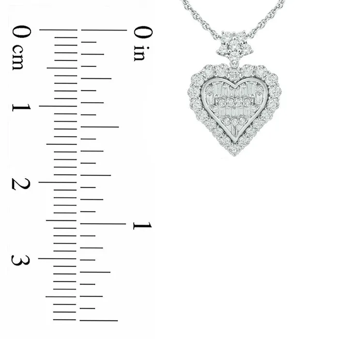 05 CT TW Baguette and Round Natural Diamond Frame Heart Pendant in 10K White Gold Goldia Necklaces 05 CT TW Baguette and Round Natural Diamond Frame Heart Pendant in 10K White Gold Goldia Necklaces