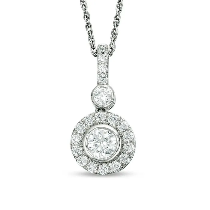 05 CT TW Natural Diamond Frame Drop Pendant in 10K White Gold Goldia Earrings
