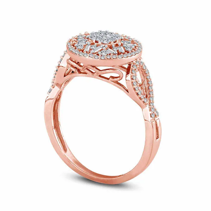 050 CT TW Composite Baguette and Round Natural Diamond Frame Ring in Solid 10K Rose Gold Goldia Rings 050 CT TW Composite Baguette and Round Natural Diamond Frame Ring in Solid 10K Rose Gold Goldia Rings