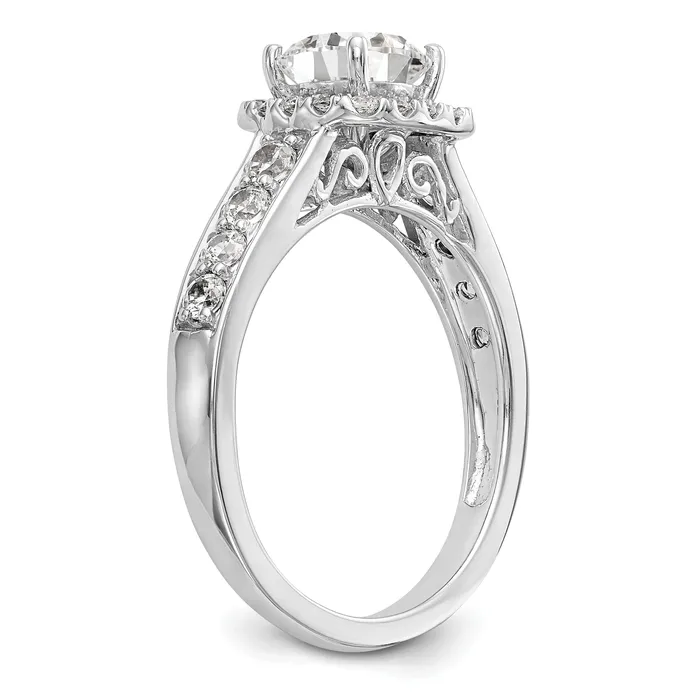 053ct CZ Solid Real 14K White Gold Peg Set Cushion Halo Engagement Ring Goldia Rings