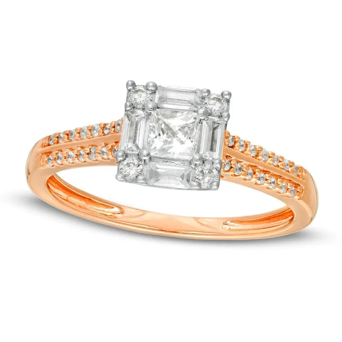 063 CT TW PrincessCut Natural Diamond Frame Engagement Ring in Solid 14K Rose Gold Goldia Rings 063 CT TW PrincessCut Natural Diamond Frame Engagement Ring in Solid 14K Rose Gold Goldia Rings