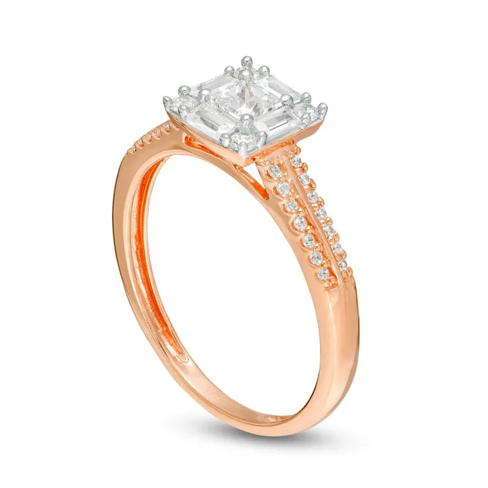 063 CT TW PrincessCut Natural Diamond Frame Engagement Ring in Solid 14K Rose Gold Goldia Rings 063 CT TW PrincessCut Natural Diamond Frame Engagement Ring in Solid 14K Rose Gold Goldia Rings