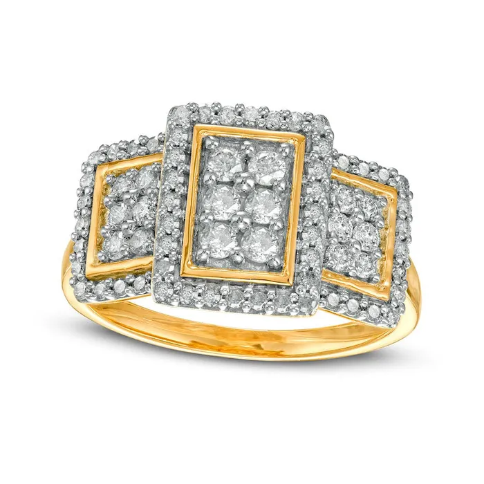 075 CT TW Composite Natural Diamond Rectangular Frame Trio Ring in Solid 10K Yellow Gold Goldia Rings 075 CT TW Composite Natural Diamond Rectangular Frame Trio Ring in Solid 10K Yellow Gold Goldia Rings