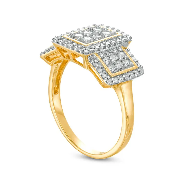 075 CT TW Composite Natural Diamond Rectangular Frame Trio Ring in Solid 10K Yellow Gold Goldia Rings 075 CT TW Composite Natural Diamond Rectangular Frame Trio Ring in Solid 10K Yellow Gold Goldia Rings