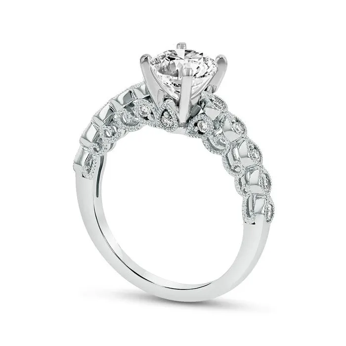 075 CT TW Natural Diamond Teardrop Shank Antique VintageStyle Engagement Ring in Solid 14K White Gold Goldia Rings 075 CT TW Natural Diamond Teardrop Shank Antique VintageStyle Engagement Ring in Solid 14K White Gold Goldia Rings