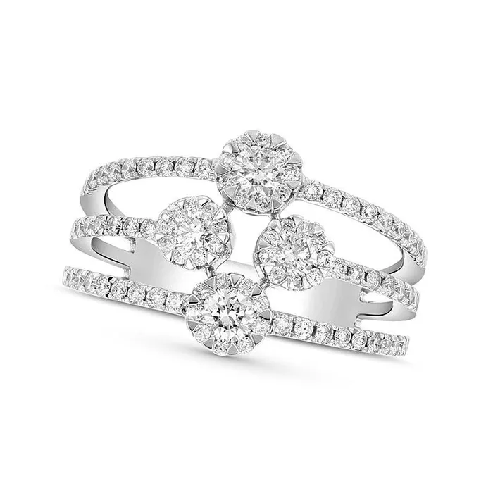 088 CT TW Natural Diamond MultiRow Open Shank Ring in Solid 18K White Gold HSI1 Goldia Rings 088 CT TW Natural Diamond MultiRow Open Shank Ring in Solid 18K White Gold HSI1 Goldia Rings