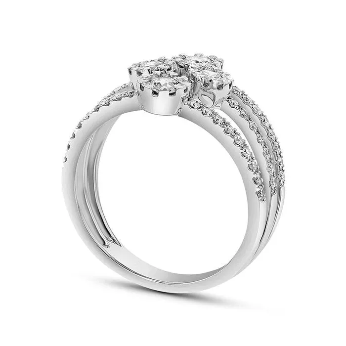 088 CT TW Natural Diamond MultiRow Open Shank Ring in Solid 18K White Gold HSI1 Goldia Rings 088 CT TW Natural Diamond MultiRow Open Shank Ring in Solid 18K White Gold HSI1 Goldia Rings