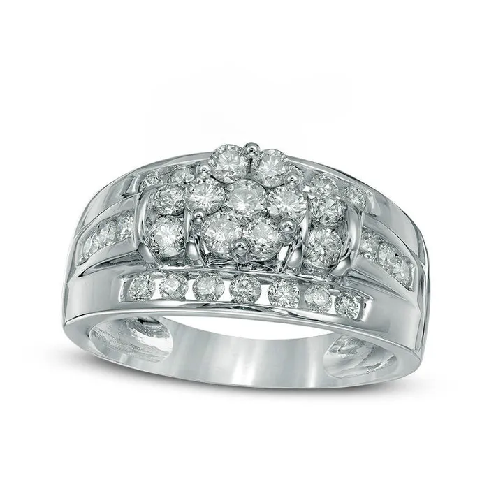 10 CT TW Natural Diamond Flower Cluster Engagement Ring in Solid 14K White Gold Goldia Rings 10 CT TW Natural Diamond Flower Cluster Engagement Ring in Solid 14K White Gold Goldia Rings