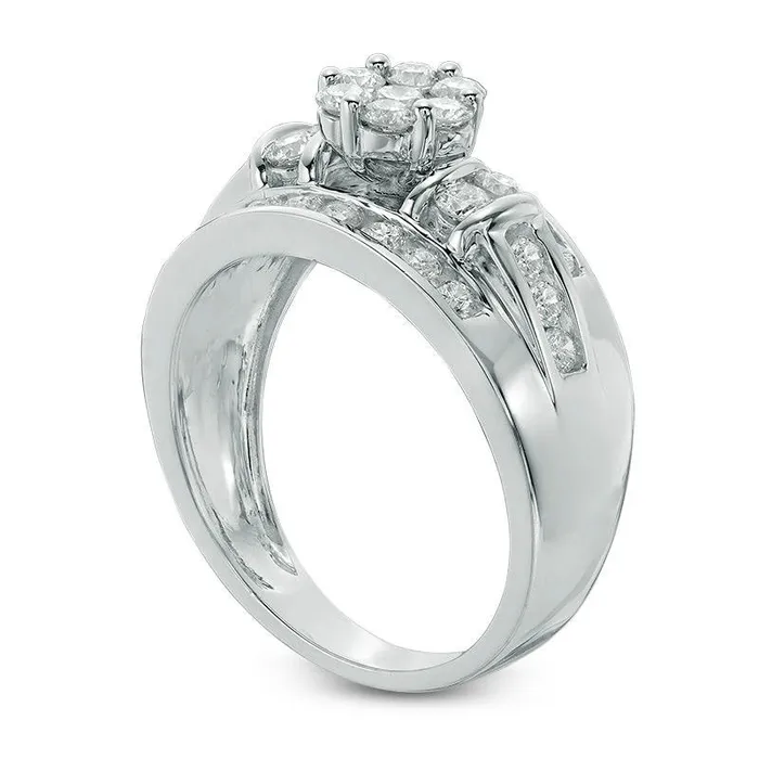 10 CT TW Natural Diamond Flower Cluster Engagement Ring in Solid 14K White Gold Goldia Rings 10 CT TW Natural Diamond Flower Cluster Engagement Ring in Solid 14K White Gold Goldia Rings