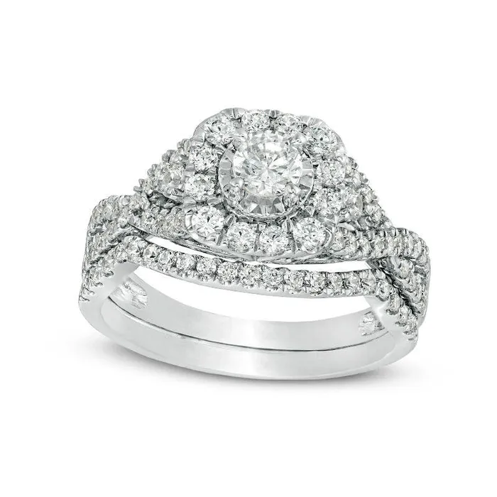 10 CT TW Natural Diamond Frame Twist Bridal Engagement Ring Set in Solid 10K White Gold Goldia Rings 10 CT TW Natural Diamond Frame Twist Bridal Engagement Ring Set in Solid 10K White Gold Goldia Rings