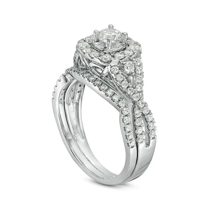 10 CT TW Natural Diamond Frame Twist Bridal Engagement Ring Set in Solid 10K White Gold Goldia Rings 10 CT TW Natural Diamond Frame Twist Bridal Engagement Ring Set in Solid 10K White Gold Goldia Rings
