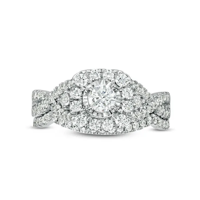 10 CT TW Natural Diamond Frame Twist Bridal Engagement Ring Set in Solid 10K White Gold Goldia Rings 10 CT TW Natural Diamond Frame Twist Bridal Engagement Ring Set in Solid 10K White Gold Goldia Rings