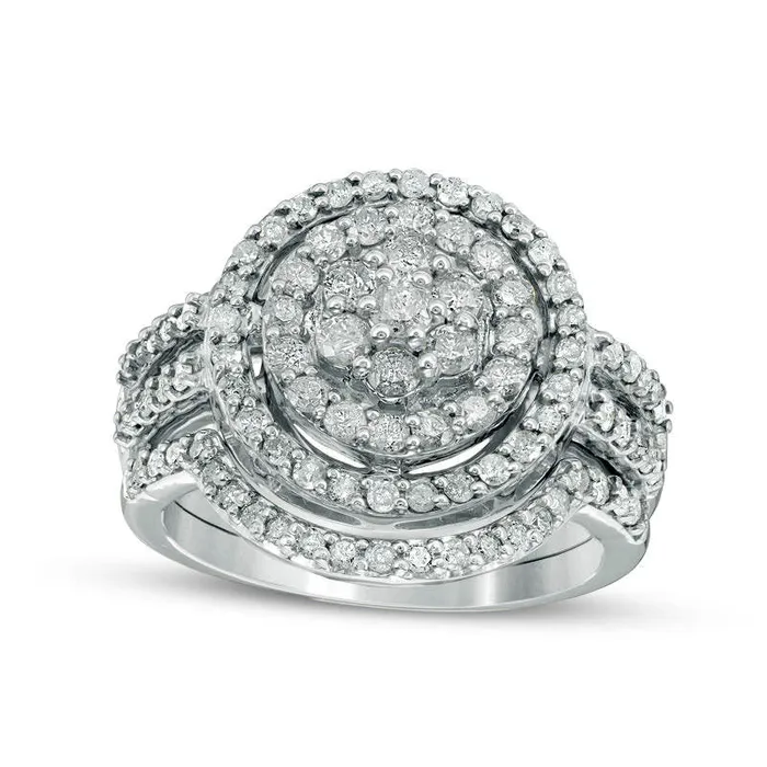 113 CT TW Composite Natural Diamond Double Frame Bridal Engagement Ring Set in Solid 10K White Gold Goldia Rings 113 CT TW Composite Natural Diamond Double Frame Bridal Engagement Ring Set in Solid 10K White Gold Goldia Rings
