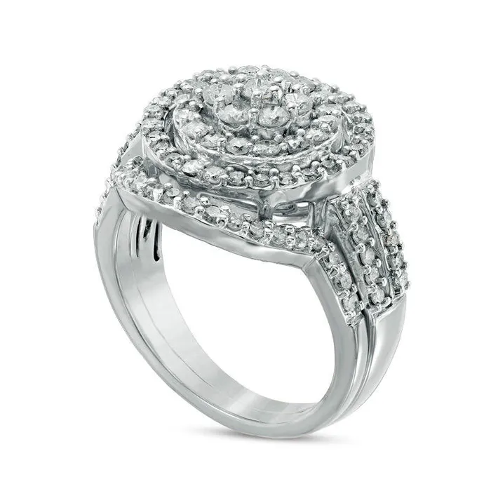 113 CT TW Composite Natural Diamond Double Frame Bridal Engagement Ring Set in Solid 10K White Gold Goldia Rings 113 CT TW Composite Natural Diamond Double Frame Bridal Engagement Ring Set in Solid 10K White Gold Goldia Rings