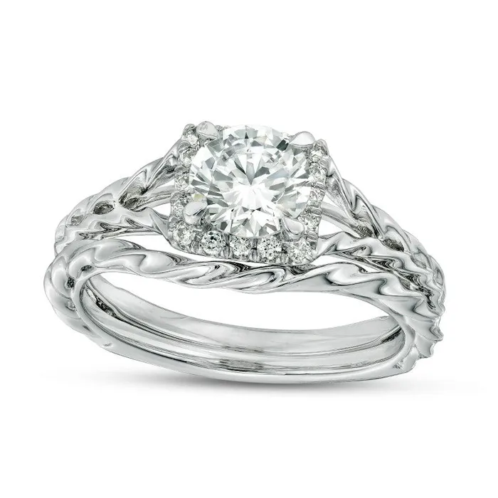 117 CT TW Natural Diamond Square Frame Twist Rope Bridal Engagement Ring Set in Solid 14K White Gold Goldia Rings 117 CT TW Natural Diamond Square Frame Twist Rope Bridal Engagement Ring Set in Solid 14K White Gold Goldia Rings