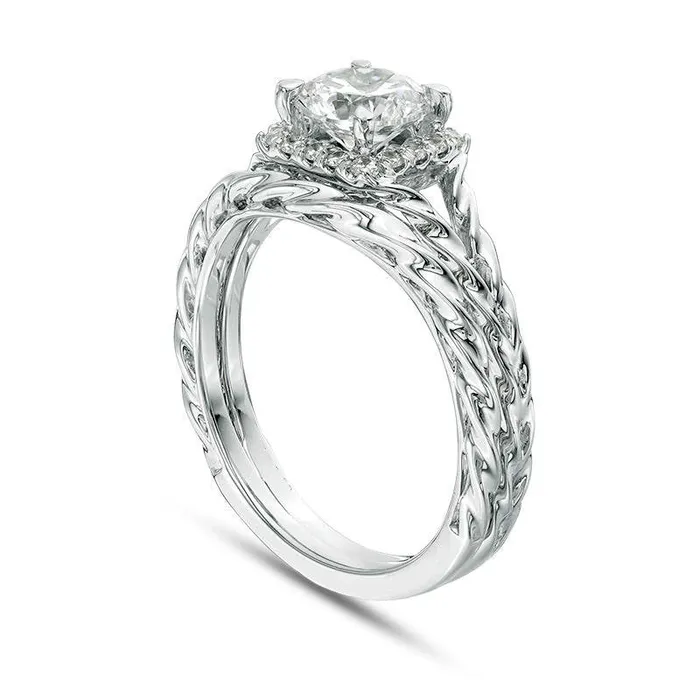 117 CT TW Natural Diamond Square Frame Twist Rope Bridal Engagement Ring Set in Solid 14K White Gold Goldia Rings 117 CT TW Natural Diamond Square Frame Twist Rope Bridal Engagement Ring Set in Solid 14K White Gold Goldia Rings