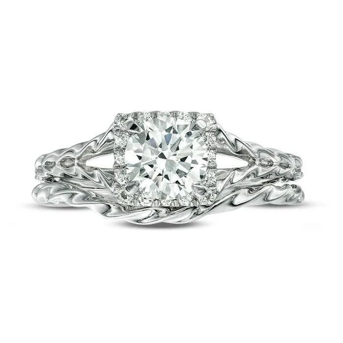 117 CT TW Natural Diamond Square Frame Twist Rope Bridal Engagement Ring Set in Solid 14K White Gold Goldia Rings 117 CT TW Natural Diamond Square Frame Twist Rope Bridal Engagement Ring Set in Solid 14K White Gold Goldia Rings